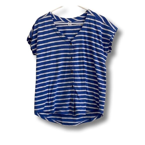 Blue & white stripe button-up top - Picture 1 of 9
